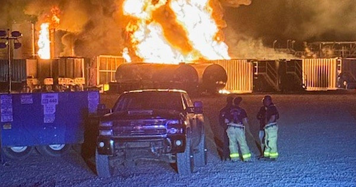 A well site explosion triggers a large fire and evacuations in Texas, but no injuries
