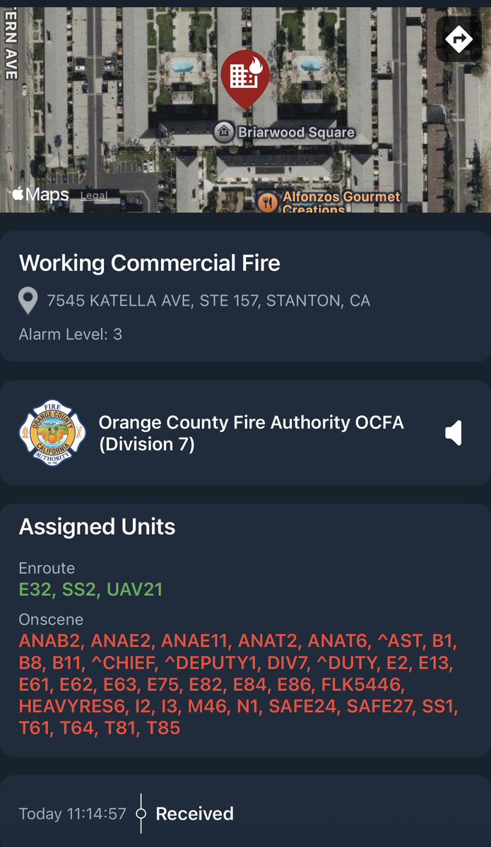 Stanton / California OCFA and Anaheim Fire is on scene of a now 3 alarm fire in Stanton, multiple units are affected now, started in a detached garage