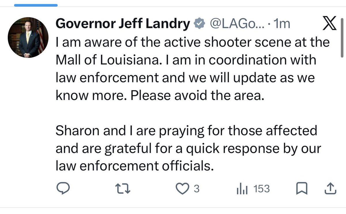 Governor confirms active shooter scene at Mall of Louisiana in Baton Rouge; reports of multiple victims