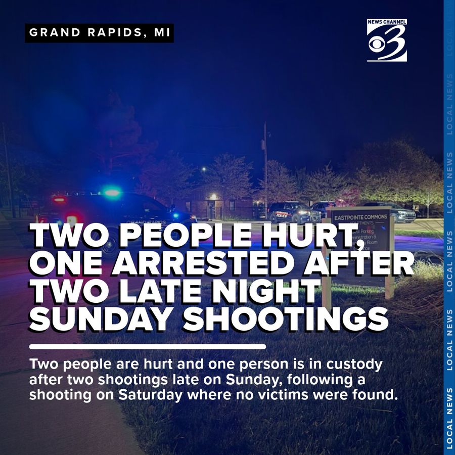 Grand Rapids Police Department (GRPD) officers responded to the first shooting near northeast Plainfield Avenue and Spencer Street  where they found evidence that gun went off but no victims in the area or local hospitals