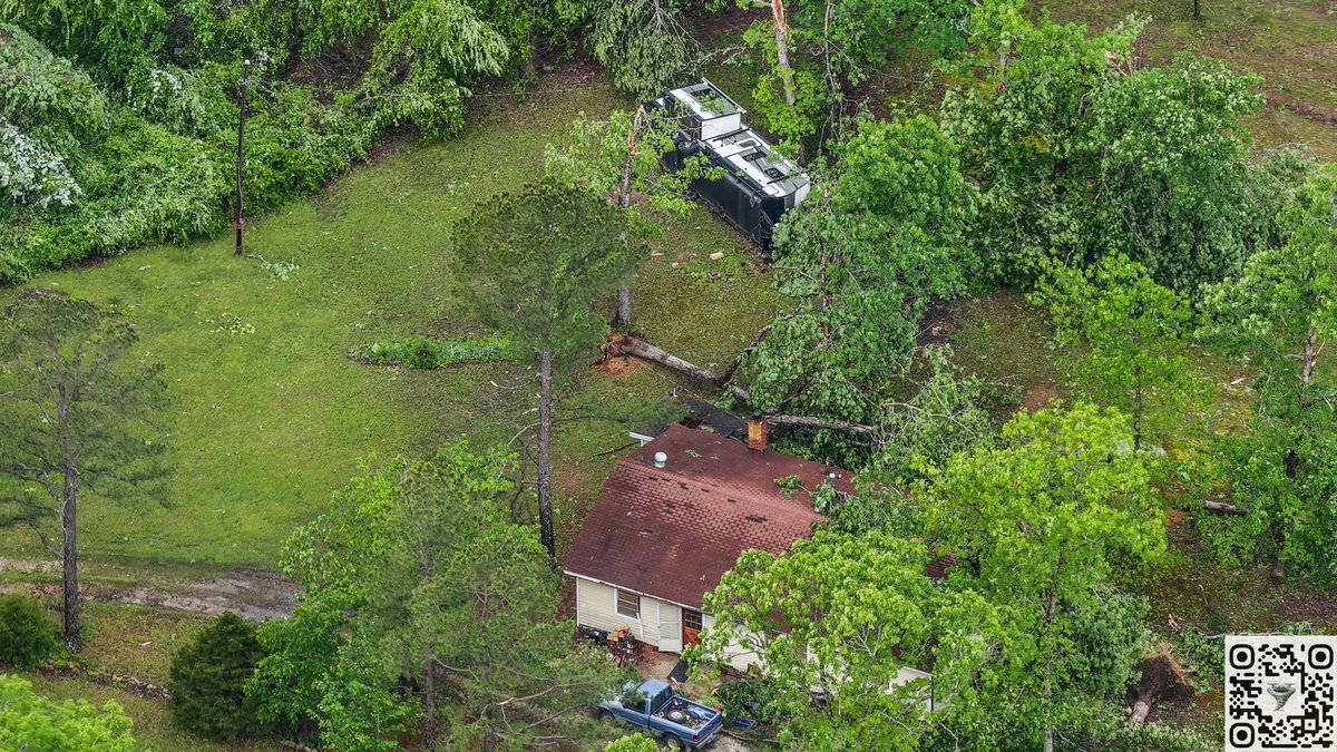 Tornado damage south and southeast of Mountain View, Arkansas from last nights storms
