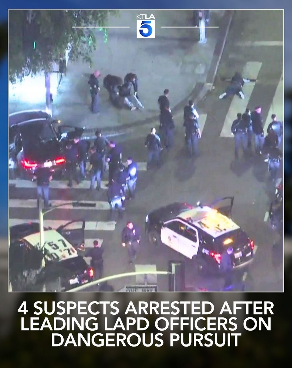 Four suspects wanted in connection with an assault with a deadly weapon were arrested after leading officers on a dangerous, erratic pursuit through L.A.