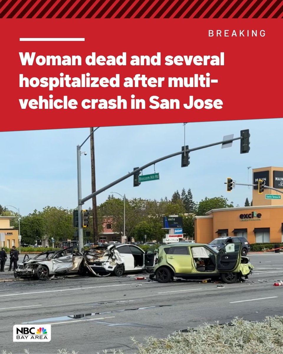 A woman died and several others were hospitalized following a multi-vehicle and major injury crash in San Jose on Saturday afternoon, according to authorities