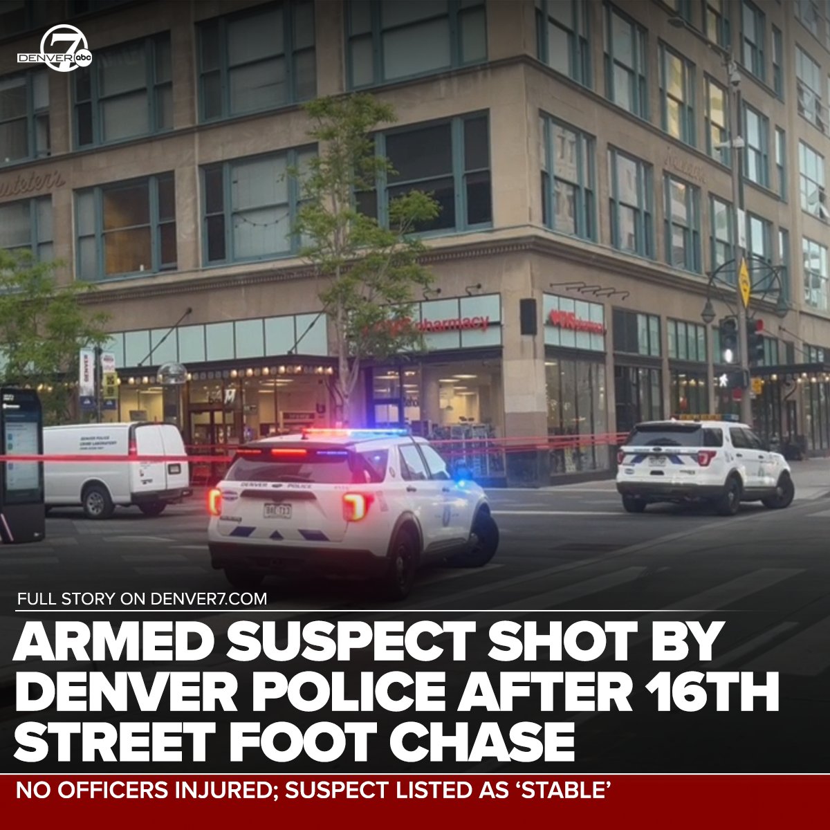 An armed man wanted in connection with an earlier shooting was shot multiple times by police in downtown Denver early Sunday morning