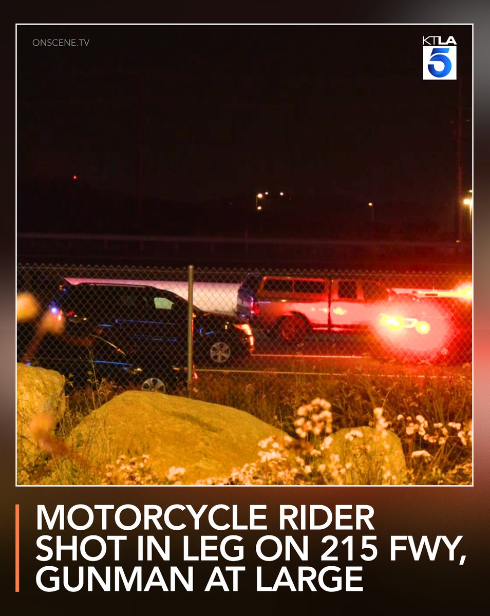 A motorcyclist was shot in the leg while riding on a Riverside County freeway and the gunman has not been caught