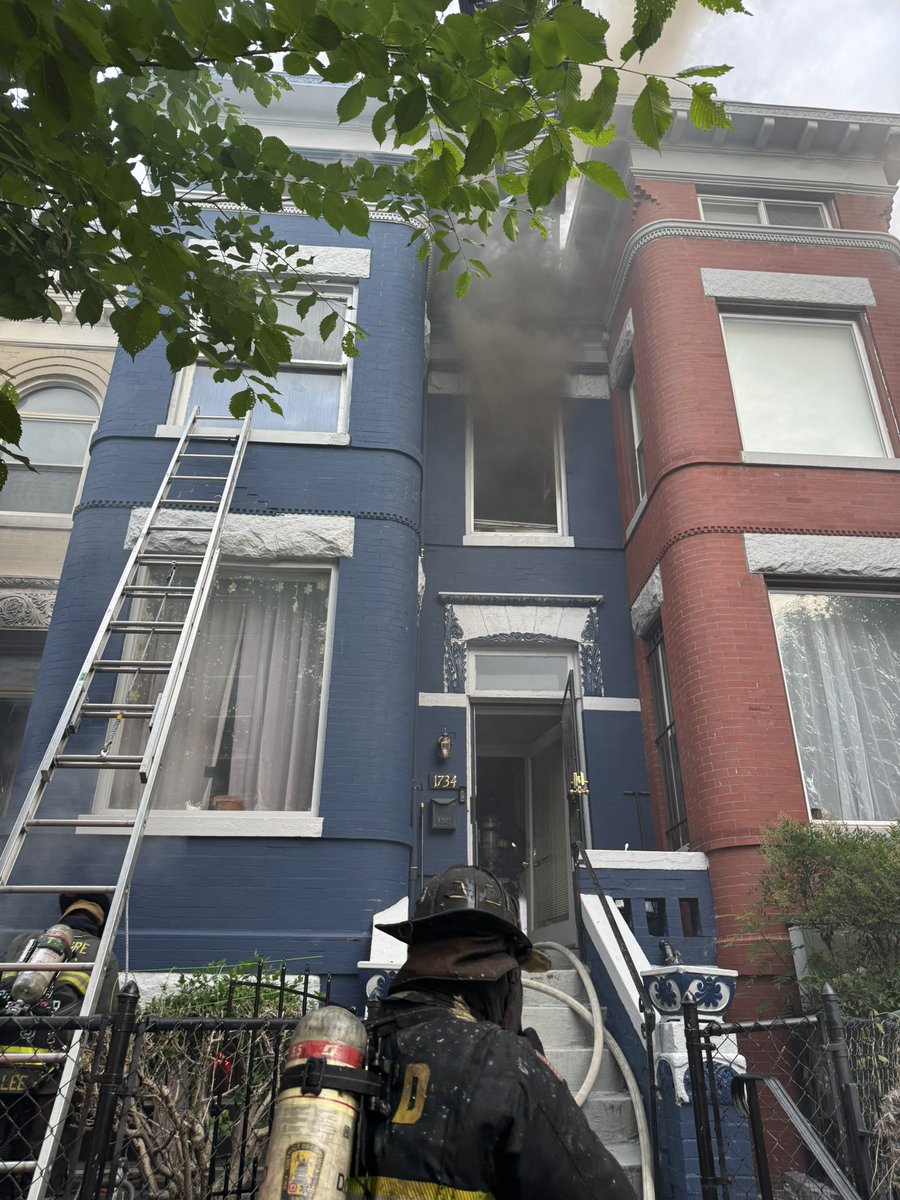 2 Alarm Fire 1700 block 1st St NW. Fire involving rear porches that extended inside to 2 row houses . 20 units & 100 personnel operating. DC firefighters