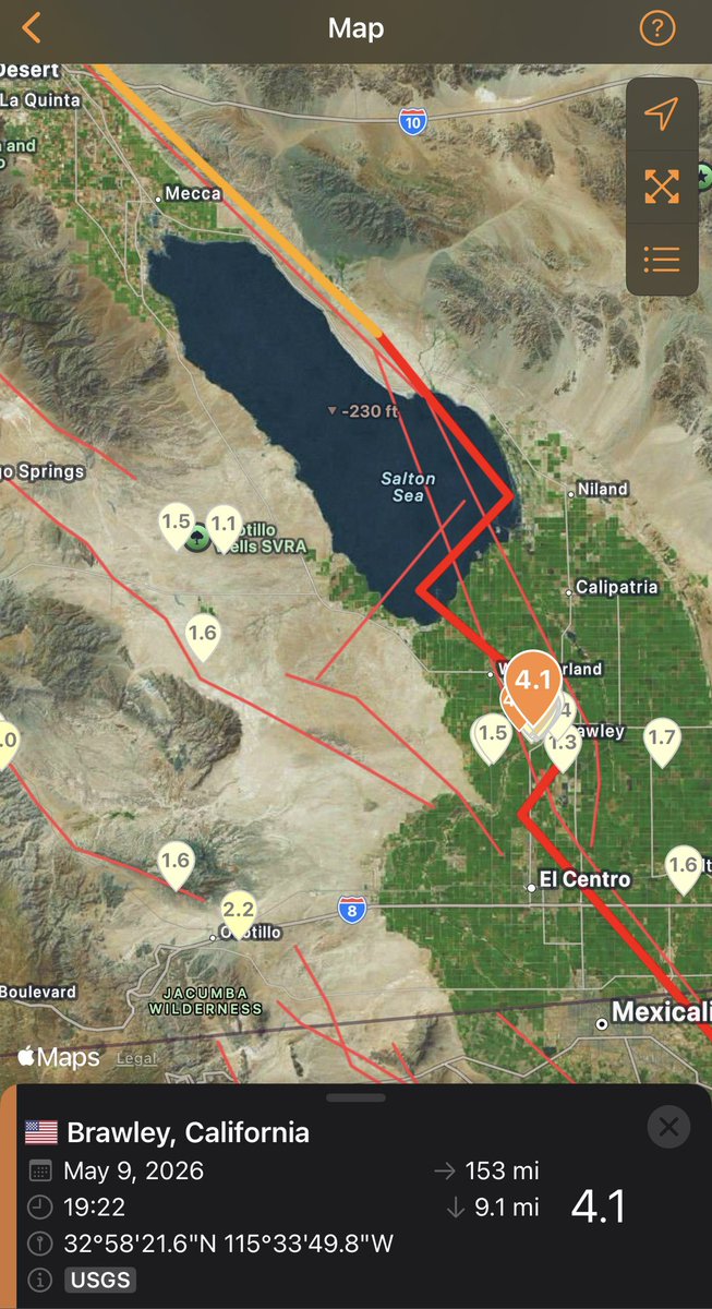 SaltonSea / California A magnitude 4.4 Earthquake just struck in the Salton Sea area near Brawley, which seems to be going through its own quake swarm at the moment