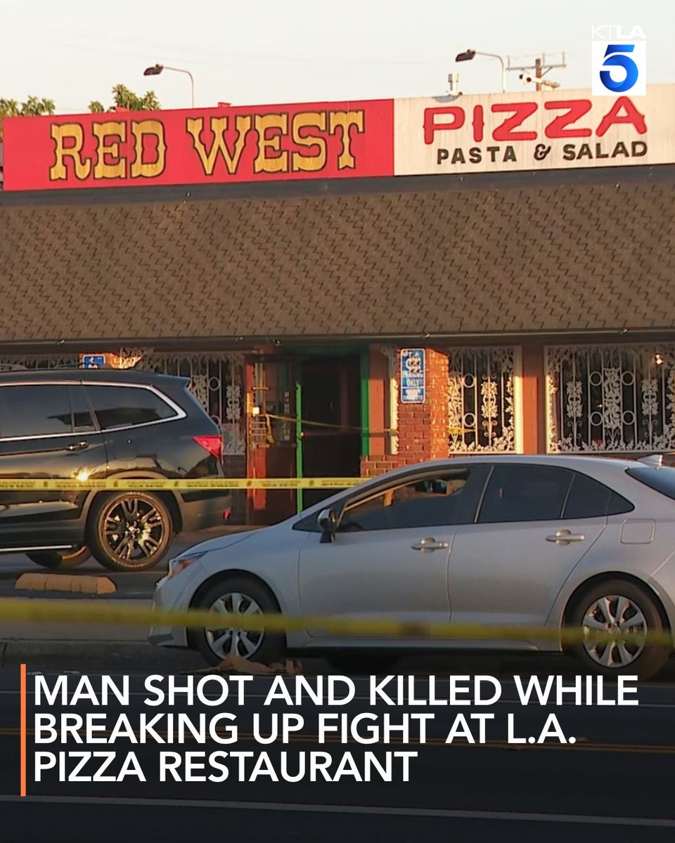 A man was shot and killed while trying to break up a fight at a pizza restaurant in L.A.’s Wilmington neighborhood.