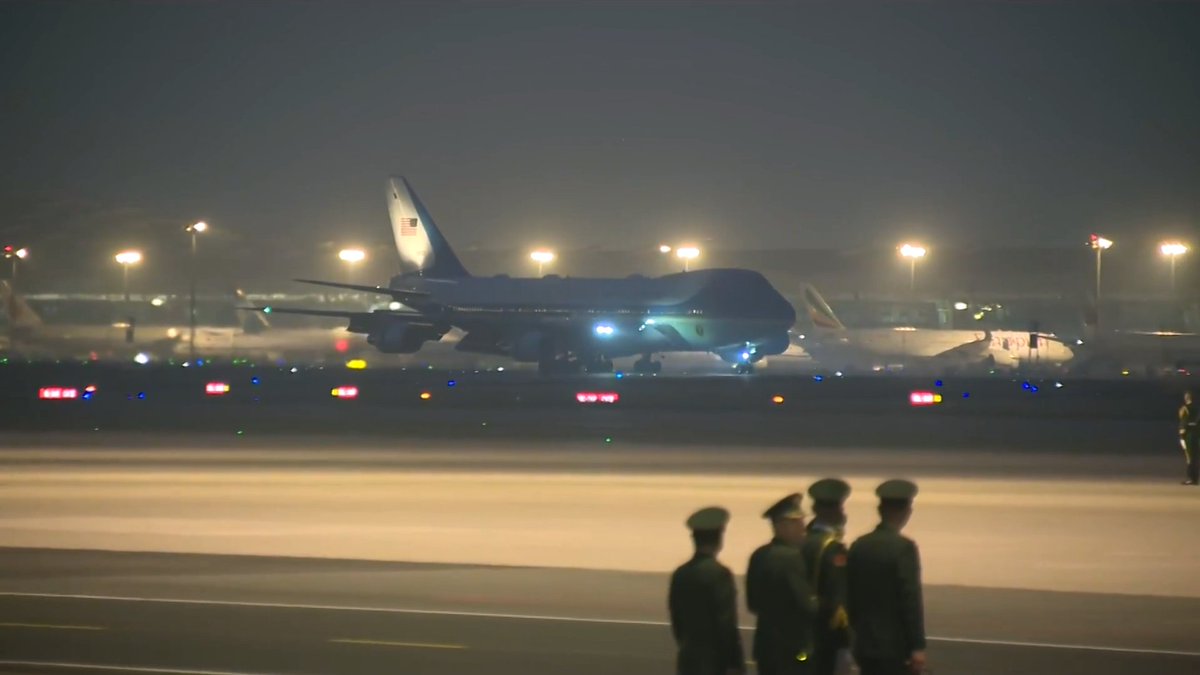 Air Force One lands at Beijing Capital International Airport