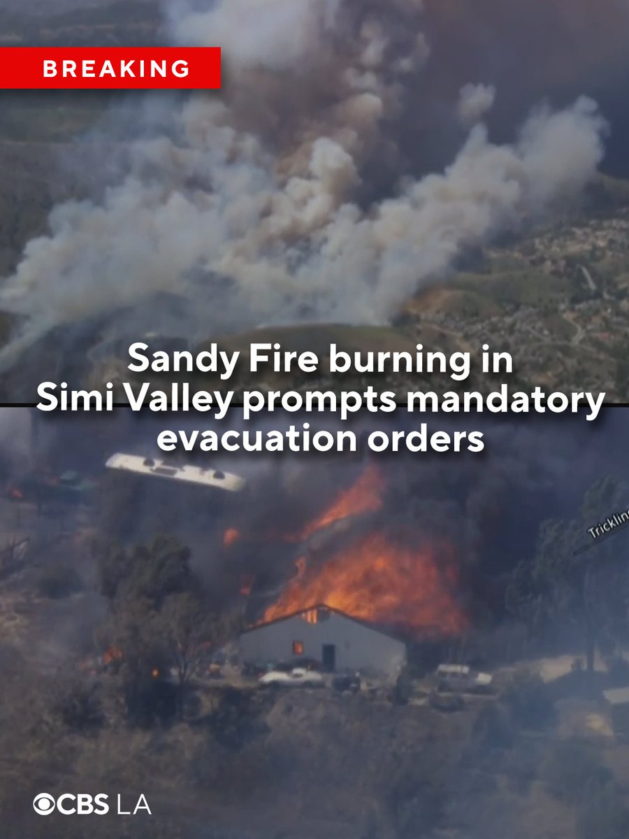 A brush fire dubbed the Sandy Fire, which is burning in Simi Valley, has prompted mandatory evacuations on Monday morning: