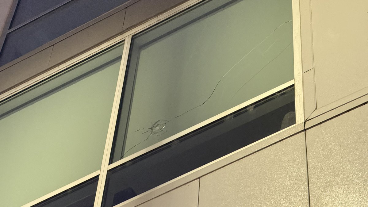 A window at 8th and Main appears to have been shot. It’s unclear if it’s connected to the incident this morning
