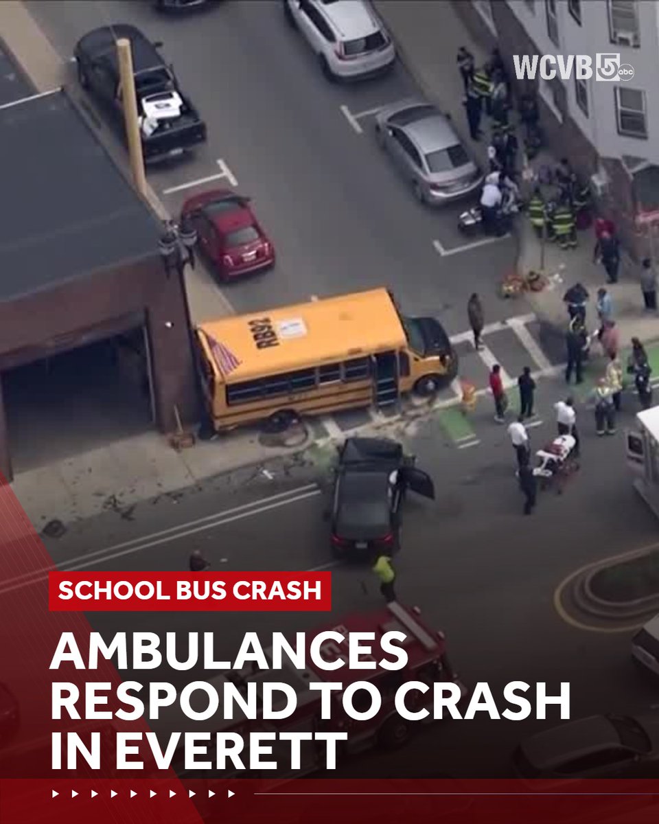 Multiple ambulances responded to a crash involving a school bus and a sedan in Everett on Thursday afternoon