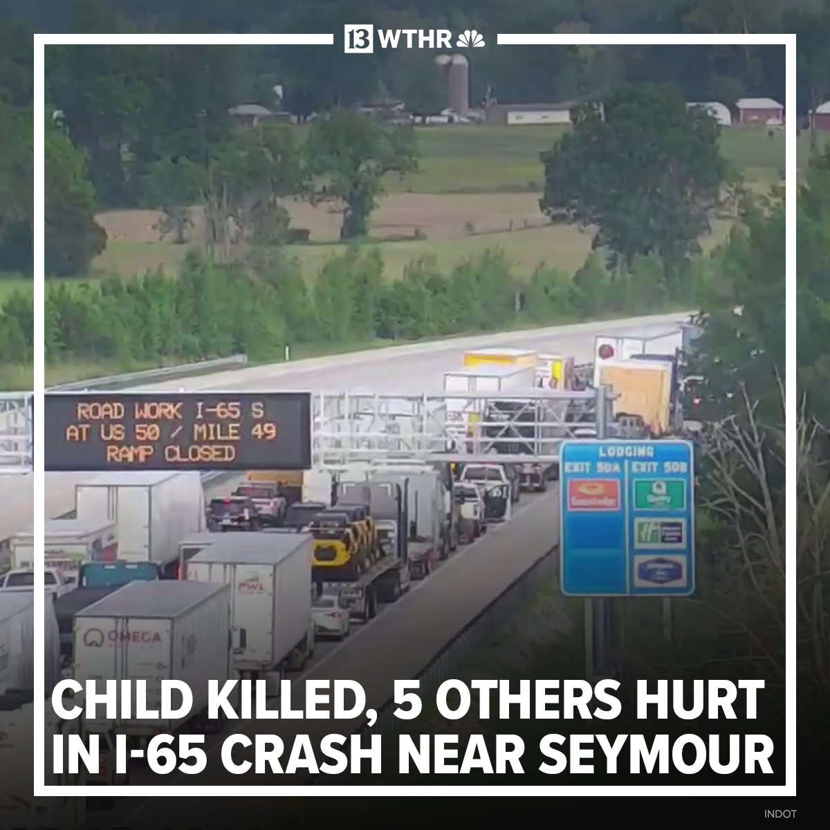 A 12-year-old boy from New Albany was killed and five others were injured after a multi-vehicle crash Saturday afternoon on Interstate 65 in Jackson County.