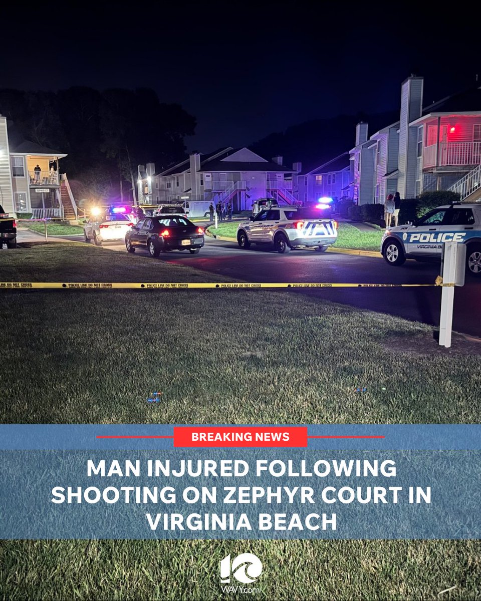 A man is injured following a shooting on Zephyr Court Wednesday night, according to the Virginia Beach Police Department