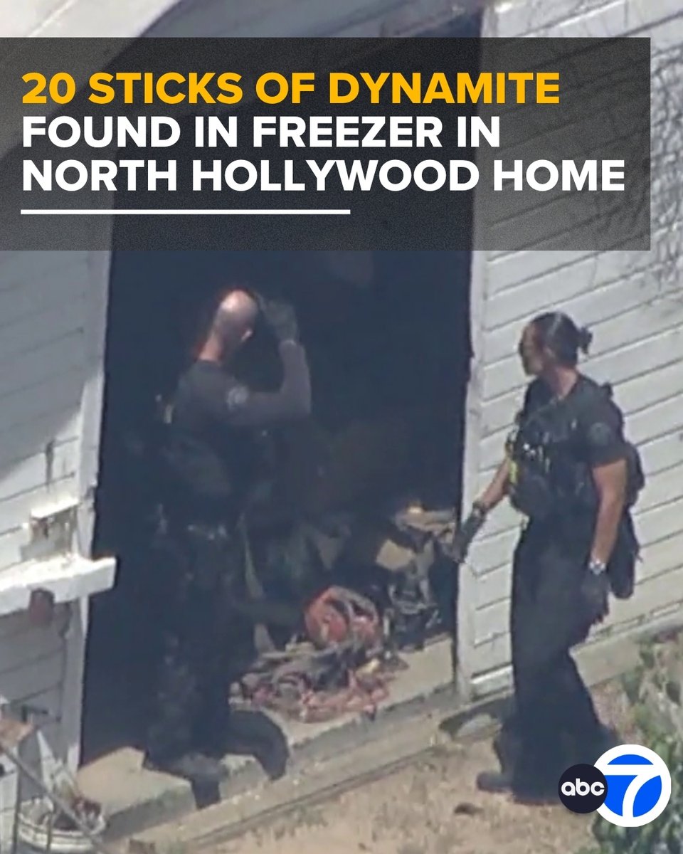 A North Hollywood homeowner discovered 20 sticks of dynamite inside a freezer in her home on Wednesday. She alerted police, and the bomb squad was called out, triggering an evacuation. Investigators believe the explosives belonged to the homeowner’s husband, who died in 2014.
