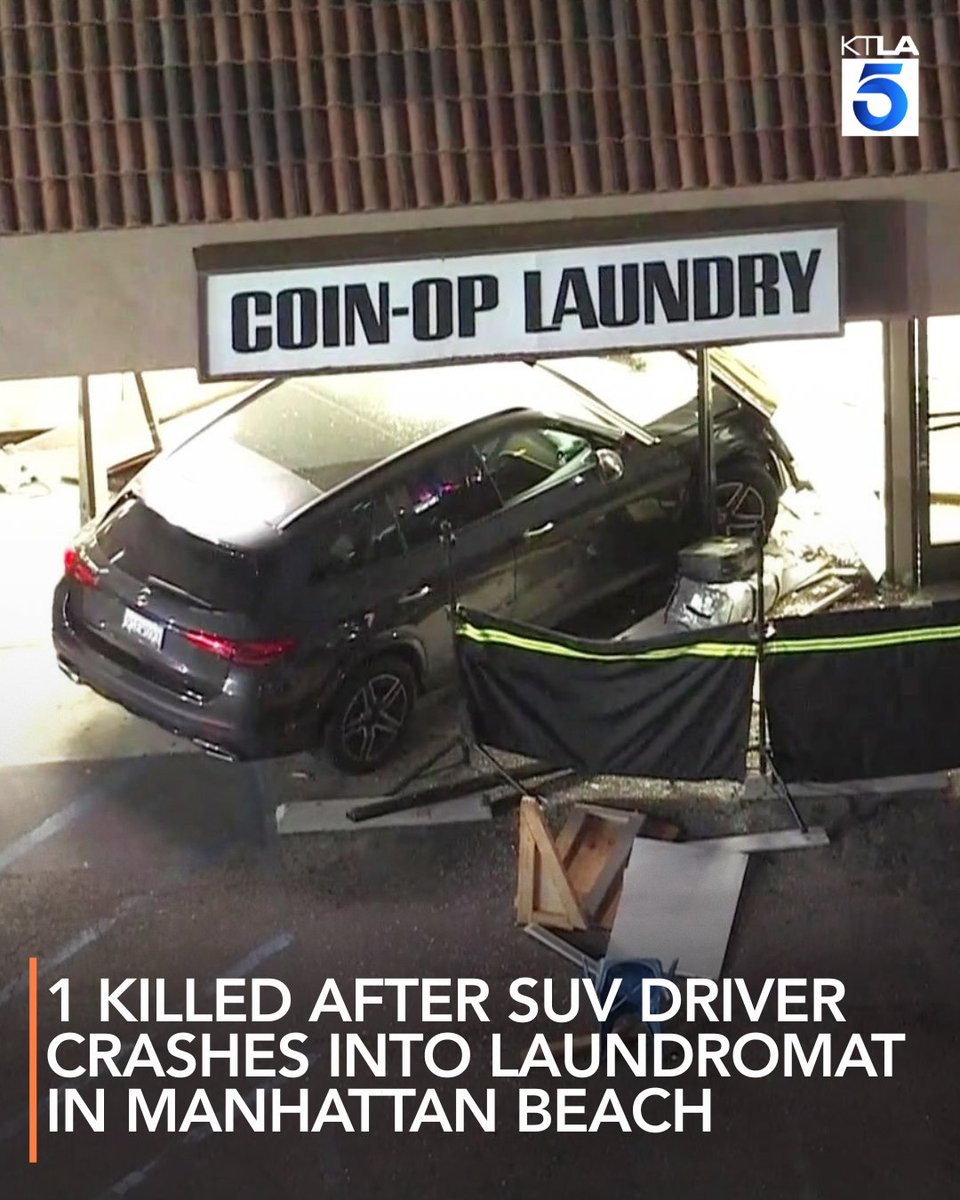 A person was struck and killed after a driver crashed their SUV into a laundromat in Manhattan Beach