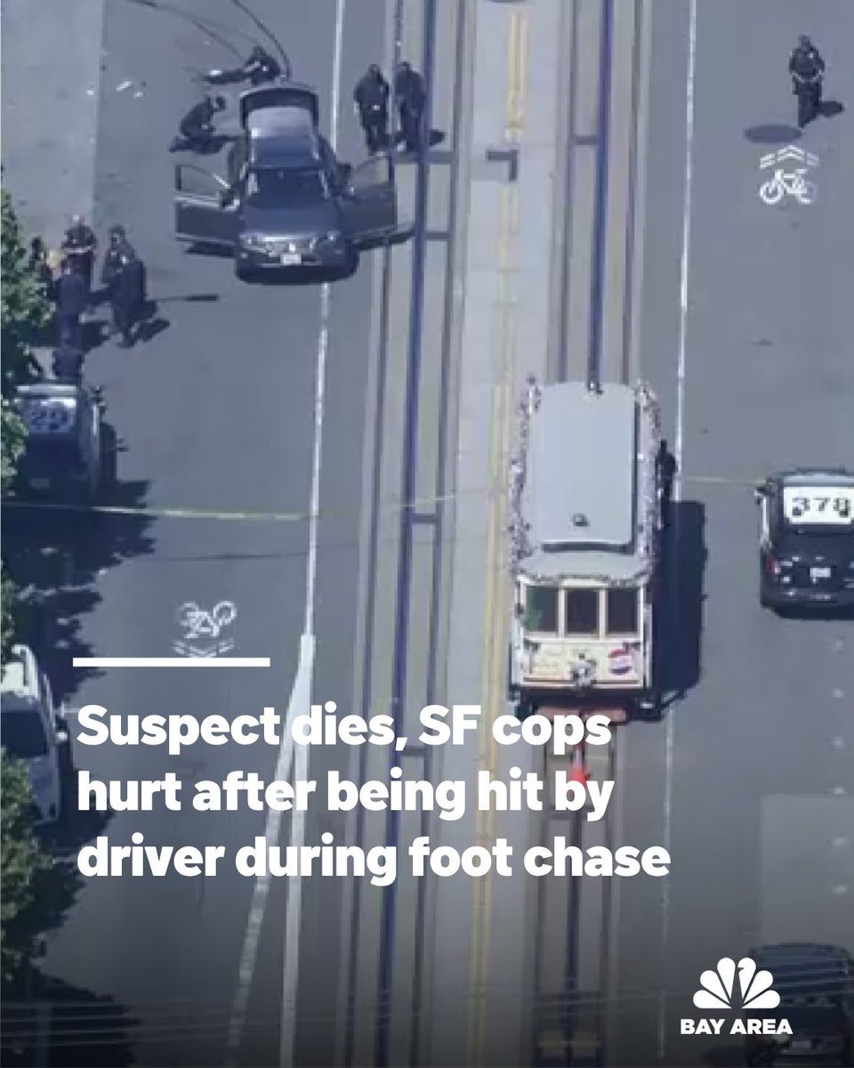 A suspect died and two San Francisco police officers were injured after all three were struck by a driver during a foot pursuit, the department said