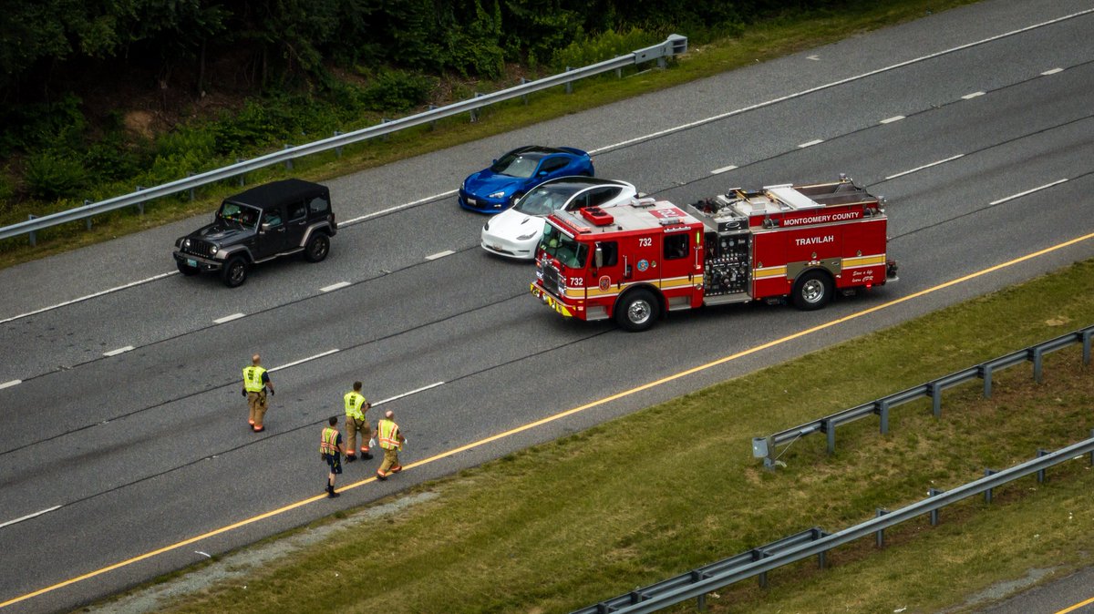 Gaithersburg, MD - Aerial of a reported crash in the area of E370 I270 - Shady Grove Metro Access Rd.