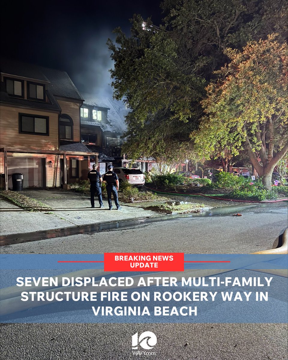Seven are displaced following a large structure fire on Rookery Way in Virginia Beach Wednesday night.