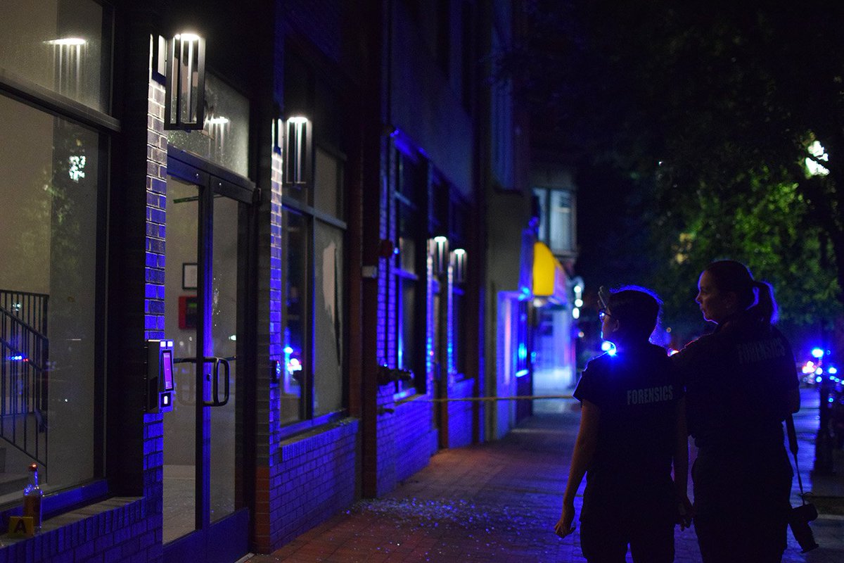 Last week, a 31-year-old man was shot less than two blocks away from where crime lab technicians collected evidence of gunfire this morning. Property was damaged on that day, too.