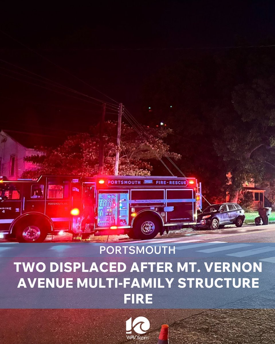 Two are displaced following a multi-family structure fire on Mt. Vernon Avenue in Portsmouth Sunday night.