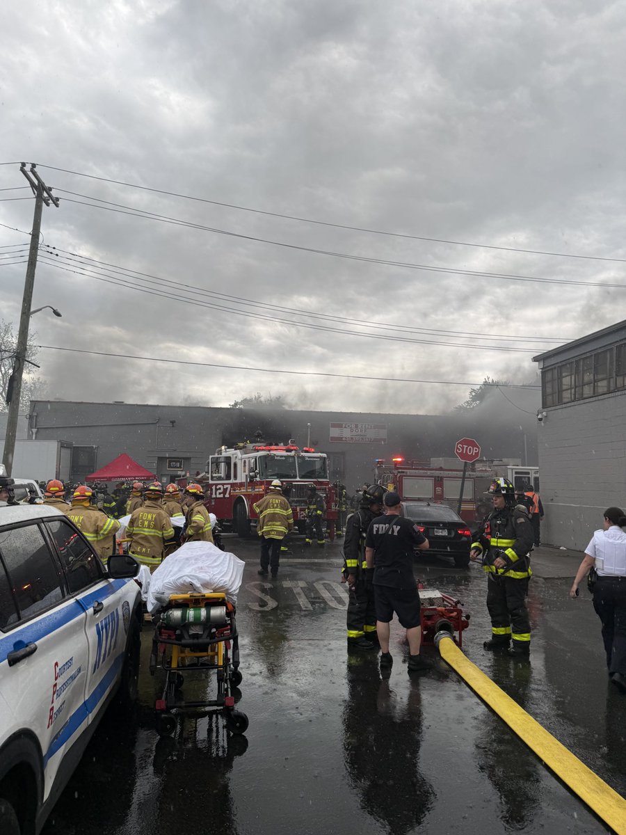 FDNY members battled a 3-alarm fire on Monday morning at a commercial occupancy at 117-18 104th Avenue in Queens. Arriving units encountered heavy smoke and a large volume of fire throughout the structure and immediately initiated an aggressive attack.