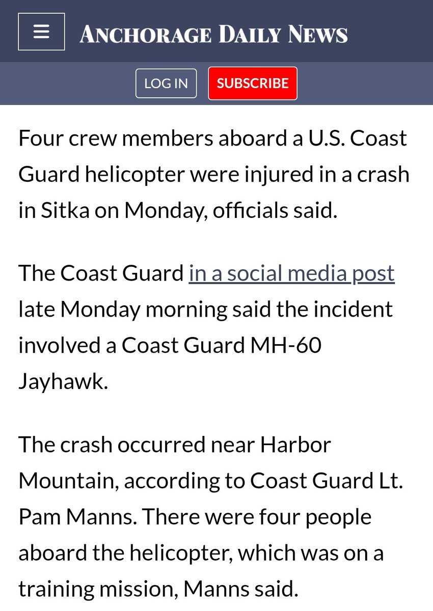 4 crew members injured in Alaska Coast Guard helicopter crash
