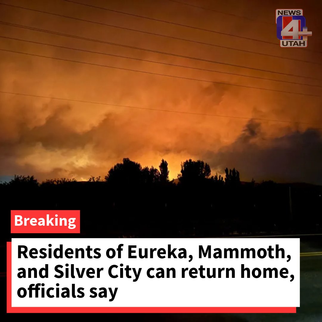 Residents of Eureka, Mammoth, and Silver City evacuated due to the Iron Fire can return home at noon on Sunday, June 28, according to the Juab County Sheriff's Office