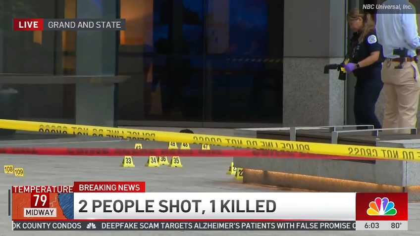 Five shooters got out of a stolen car in the middle of river north and walked up to someone and killed them with automatic weapons and drove away scot-free