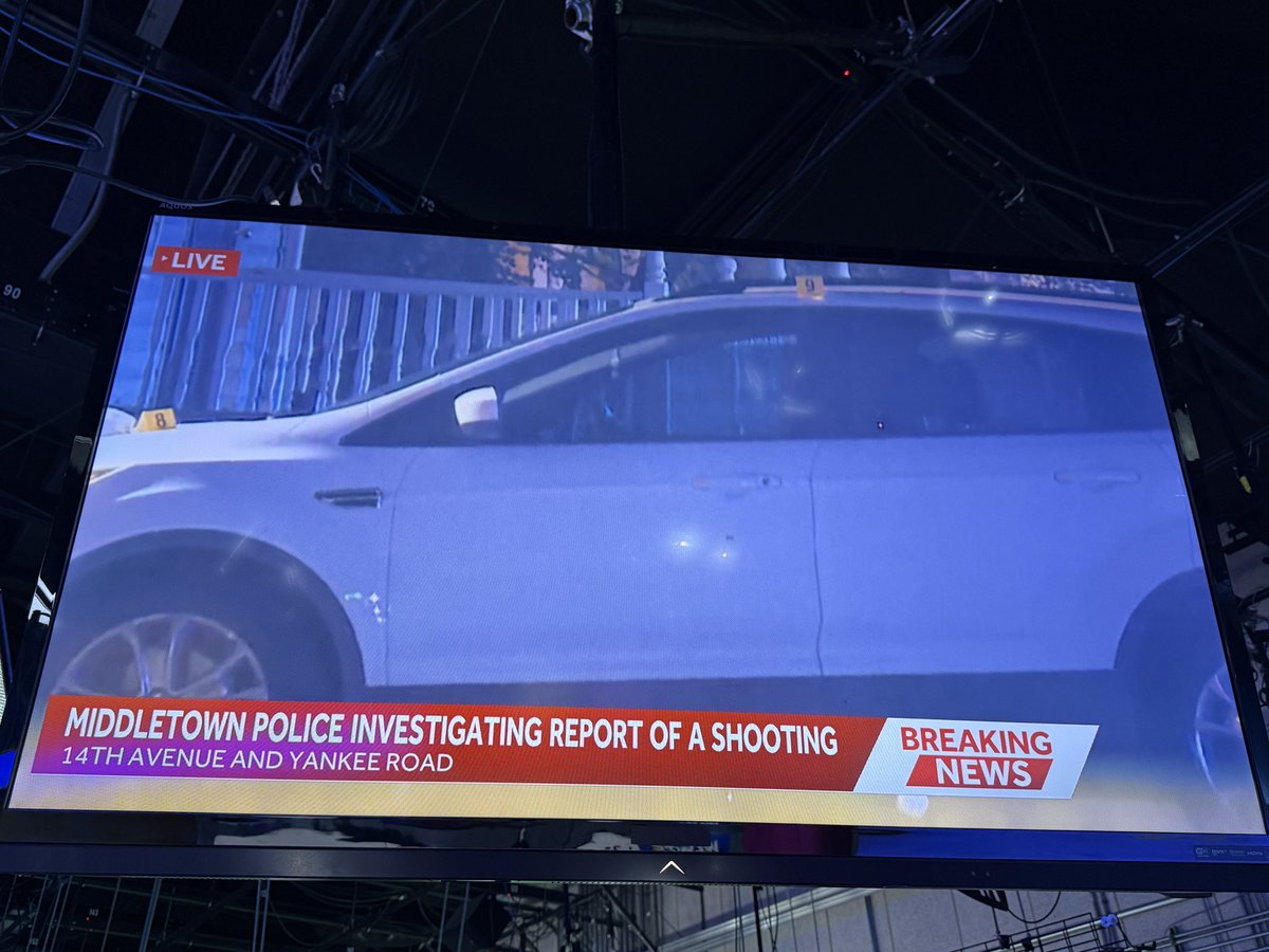 Richard Chiles live at a potential shooting scene in Middletown. Yankee and 14th shutdown for the investigation. Appears to be a bullet hole in this car