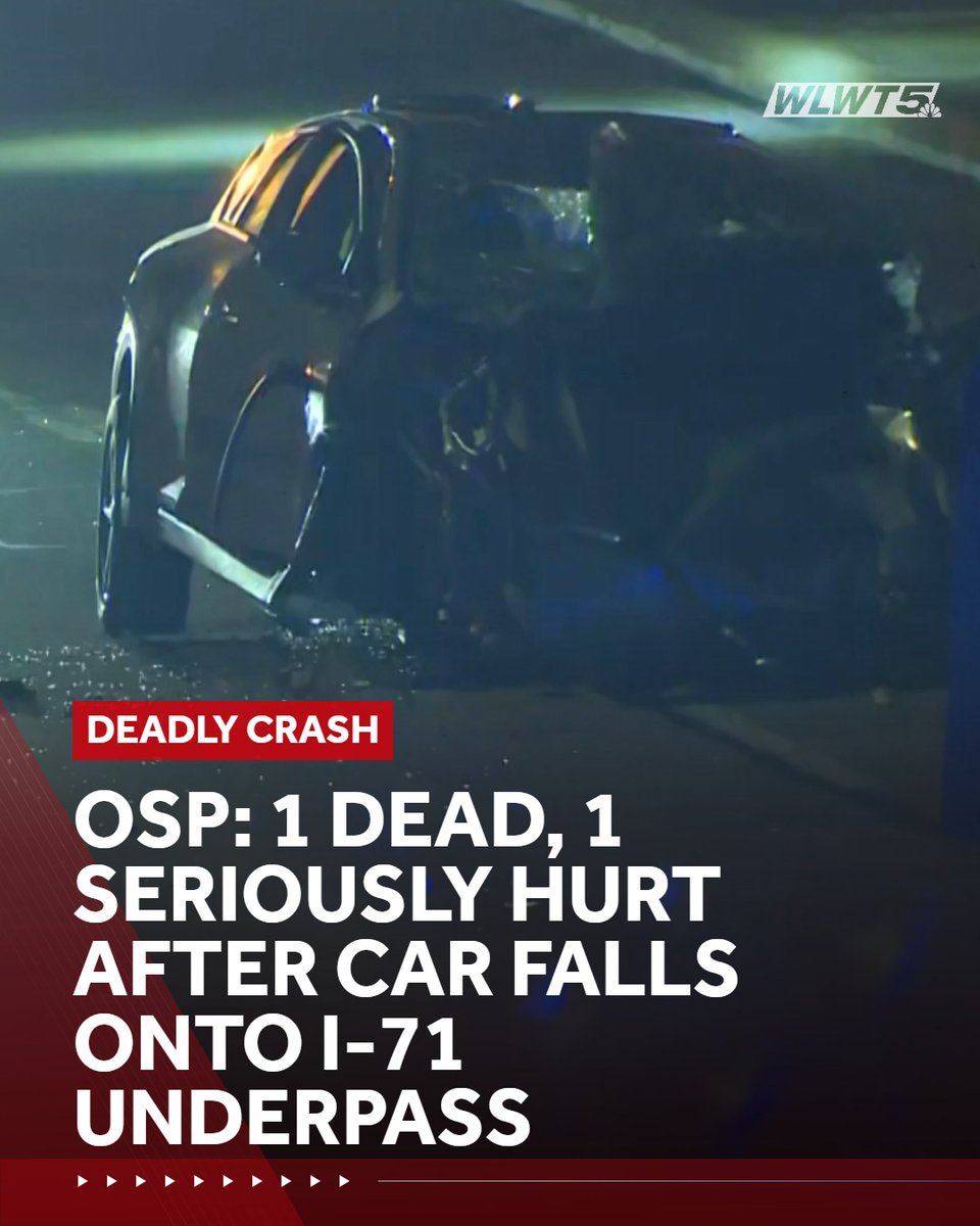 OSP says 1 person has died and another has been seriously injured after a car fell onto the underpass of I-71 after a crash early Thursday morning.