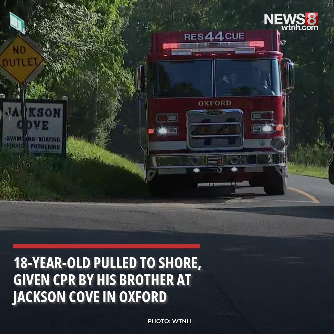 Connecticut State Police and responded to a possible drowning at Jackson Cove in Oxford Tuesday afternoon, where officials rescued an 18-year-old man and transported him to the hospital