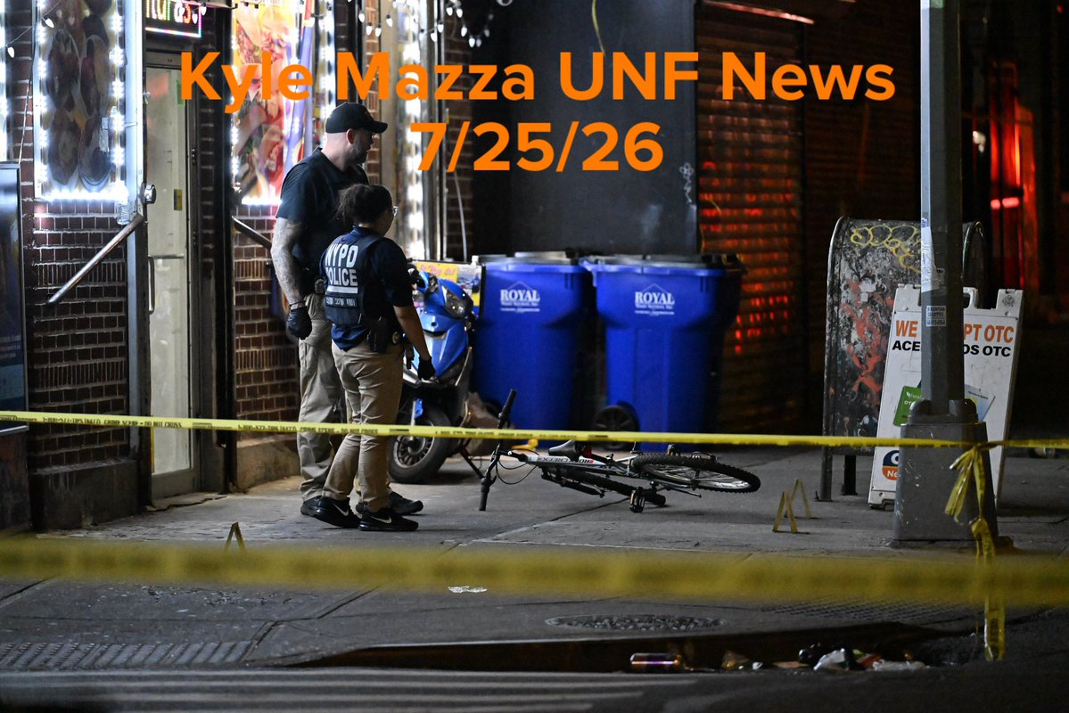Victim has been identified as 12-year-old Jacob Freytes. Members of the NYPD Crime Scene Unit work the scene and place down evidence markers to highlight shell casings where a 12-year-old boy was killed and two men were injured in a shooting outside of a Supermarket and Deli at 104 Elliot Place in Bronx, New York, United States on July 25, 2026. Saturday afternoon at approximately 4:55 pm the shooting took place.