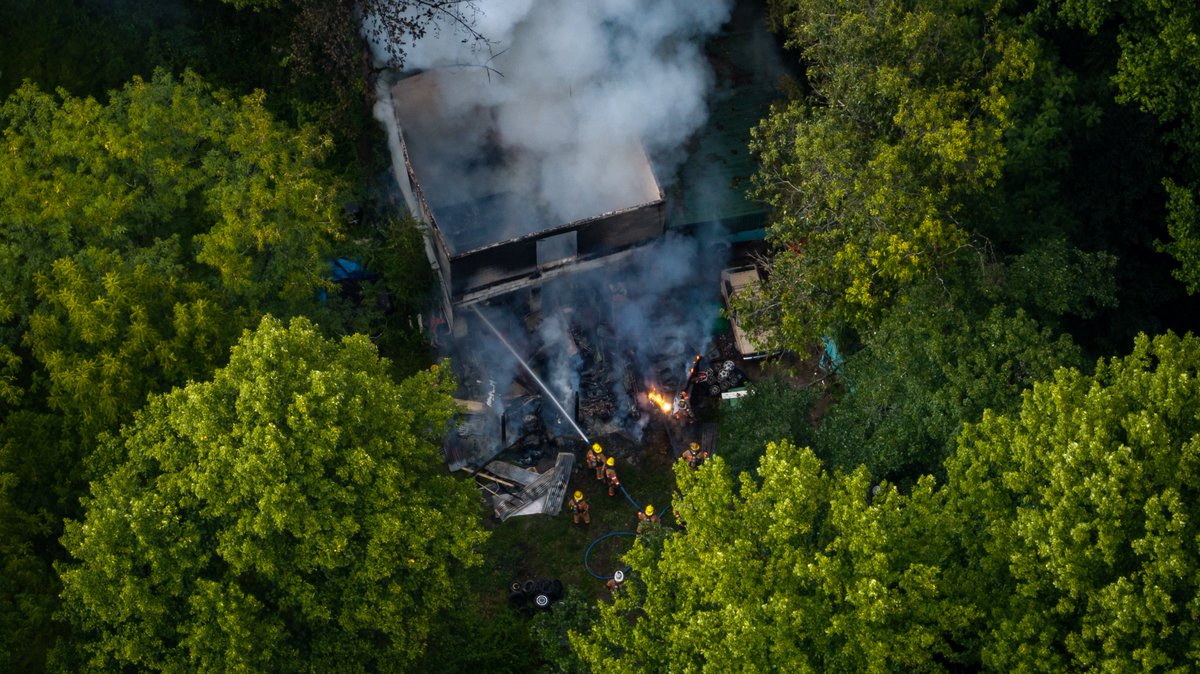 Brookeville, MD - Aerial of a reported house fire in the area of 3700 blk Gregg Rd.