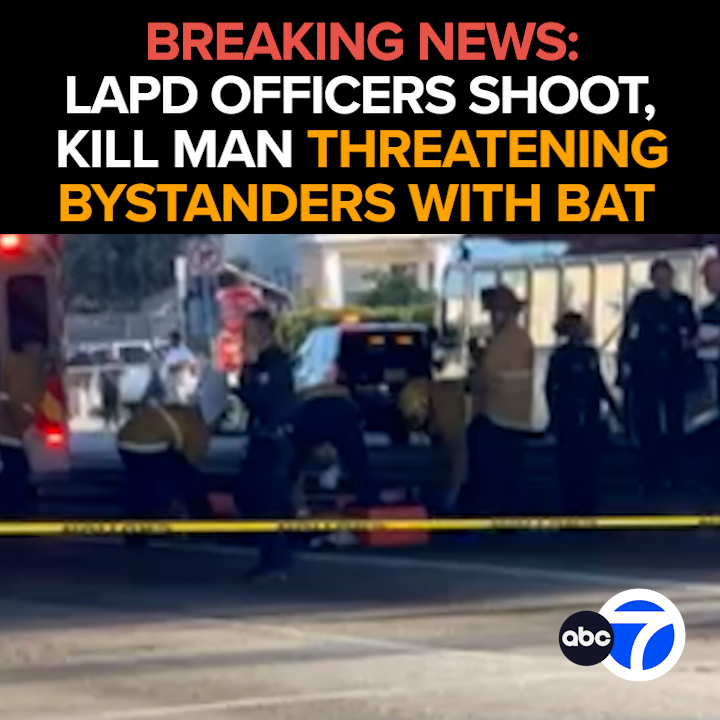 Gunfire under the busy 10 Freeway in West Adams as LAPD officers open fire on a man they say was armed with a bat. The suspect was pronounced dead at a hospital.