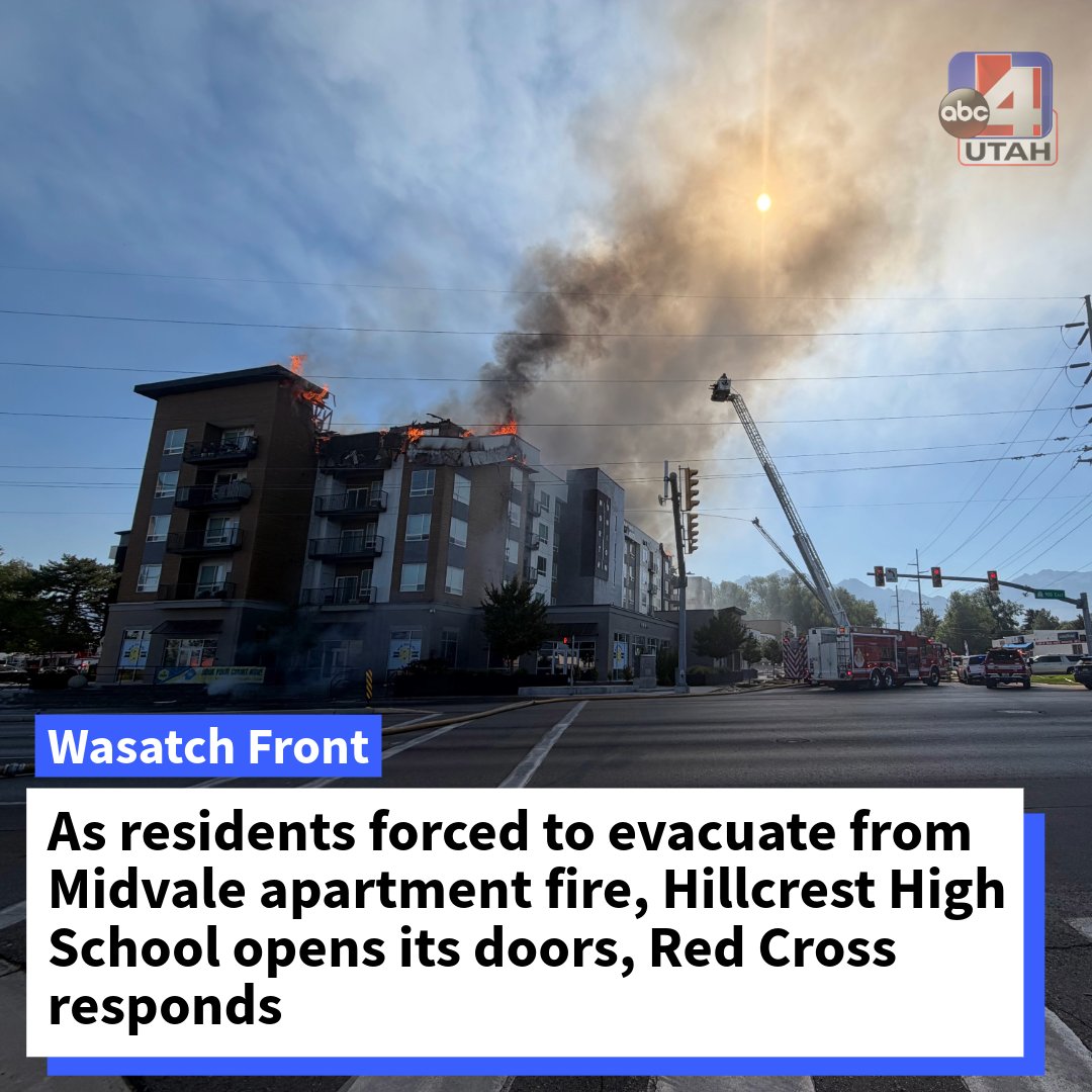 After a fire on the roof of an apartment building in Midvale forced residents to evacuate, Hillcrest High School opened its doors to help, and the Red Cross set up a temporary shelter inside the school