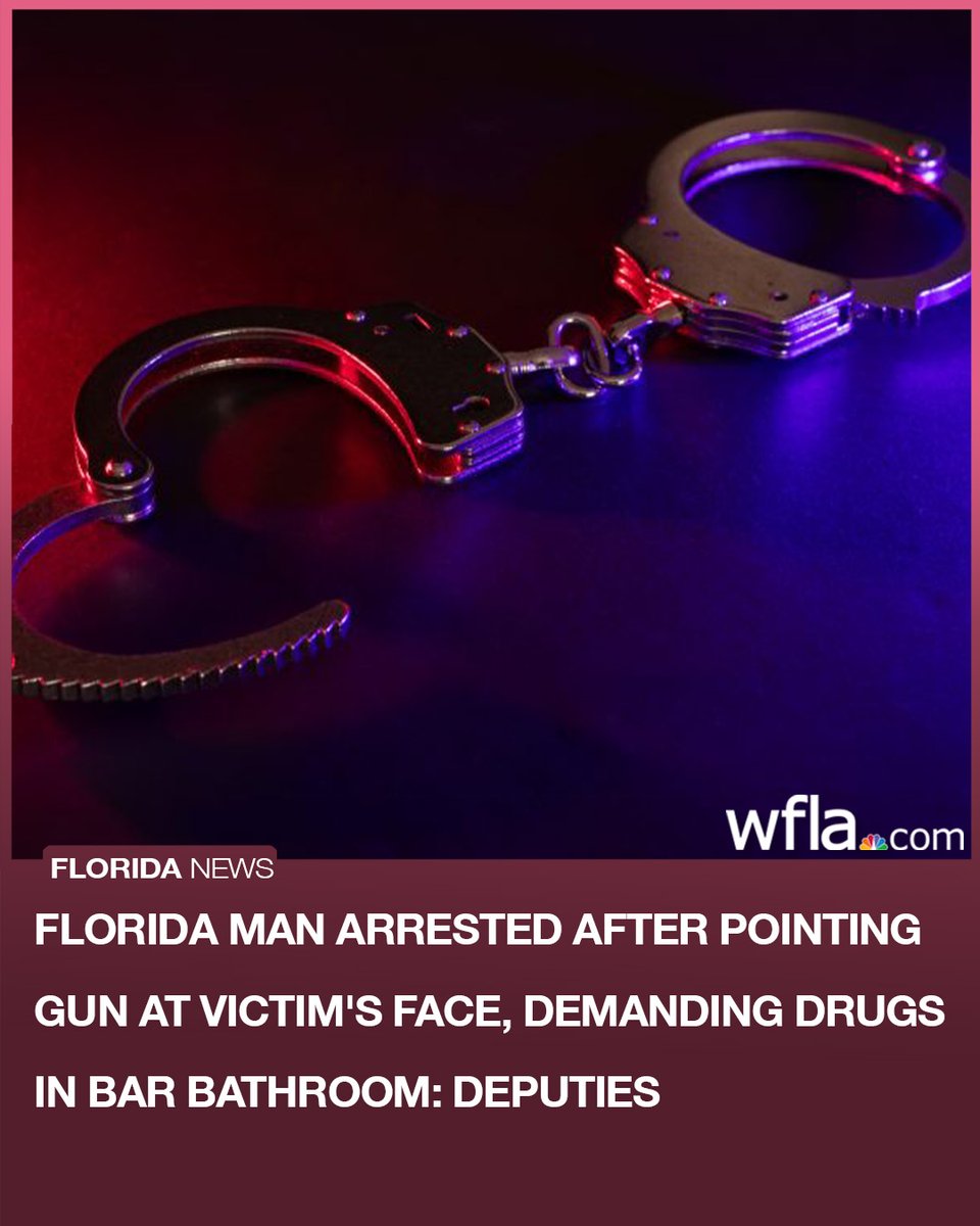 A man was arrested after another man said that he pointed a handgun at him while demanding drugs in an Islamorada bar bathroom, authorities say