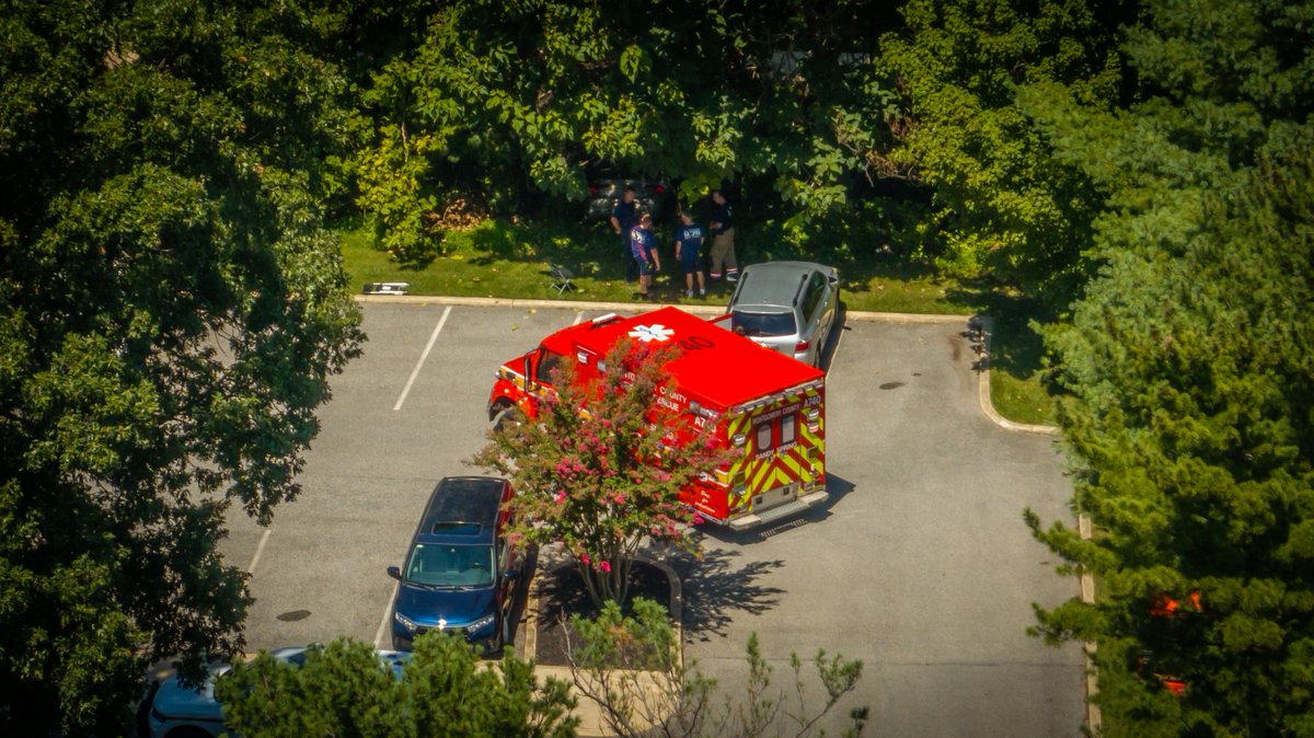 Olney, MD - Aerial of a reported crash in the area of 16200 blk of Batchellors Forest Rd.