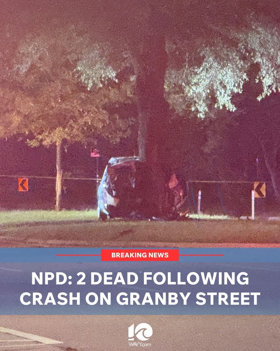 Two people have died following an overnight single-vehicle crash in Norfolk. Officers were called to the intersection of Granby Street and Beverly Avenue at 3:15 a.m. after it was reported that a vehicle ran off road, struck a tree and caught fire.