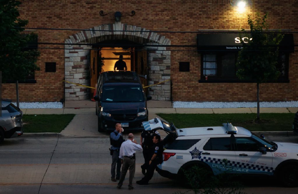 95th & Exchange    57 BODIES FOUND As of 2:30am, CPD still has the area blocked off with crime scene tape as the Cook County Medical Examiner's Office is currently removing all 57 decomposed bodies out the funeral home.