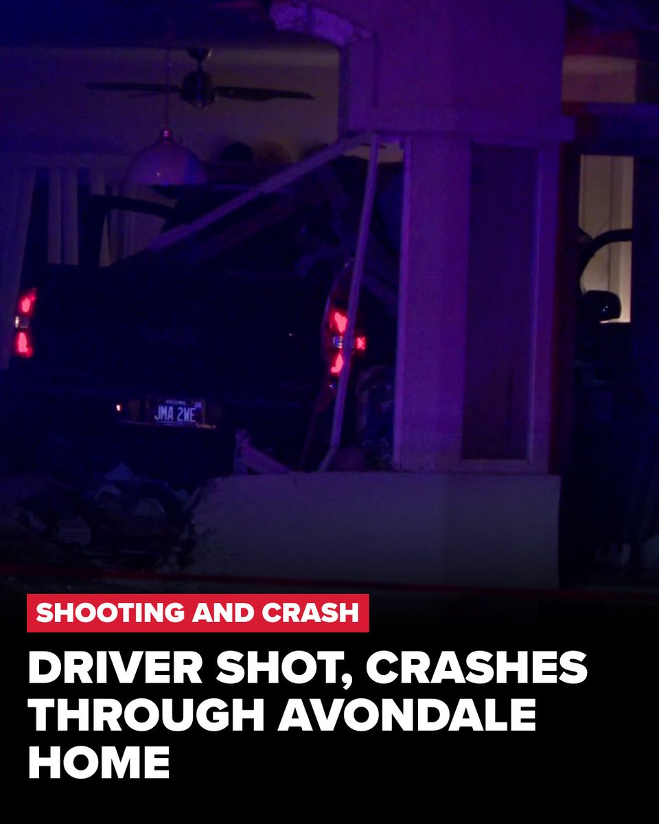 A driver crashed through an Avondale home near Van Buren Street and Avondale Boulevard Friday night after being shot. Authorities found the driver suffering from gunshot wounds; a resident was also injured