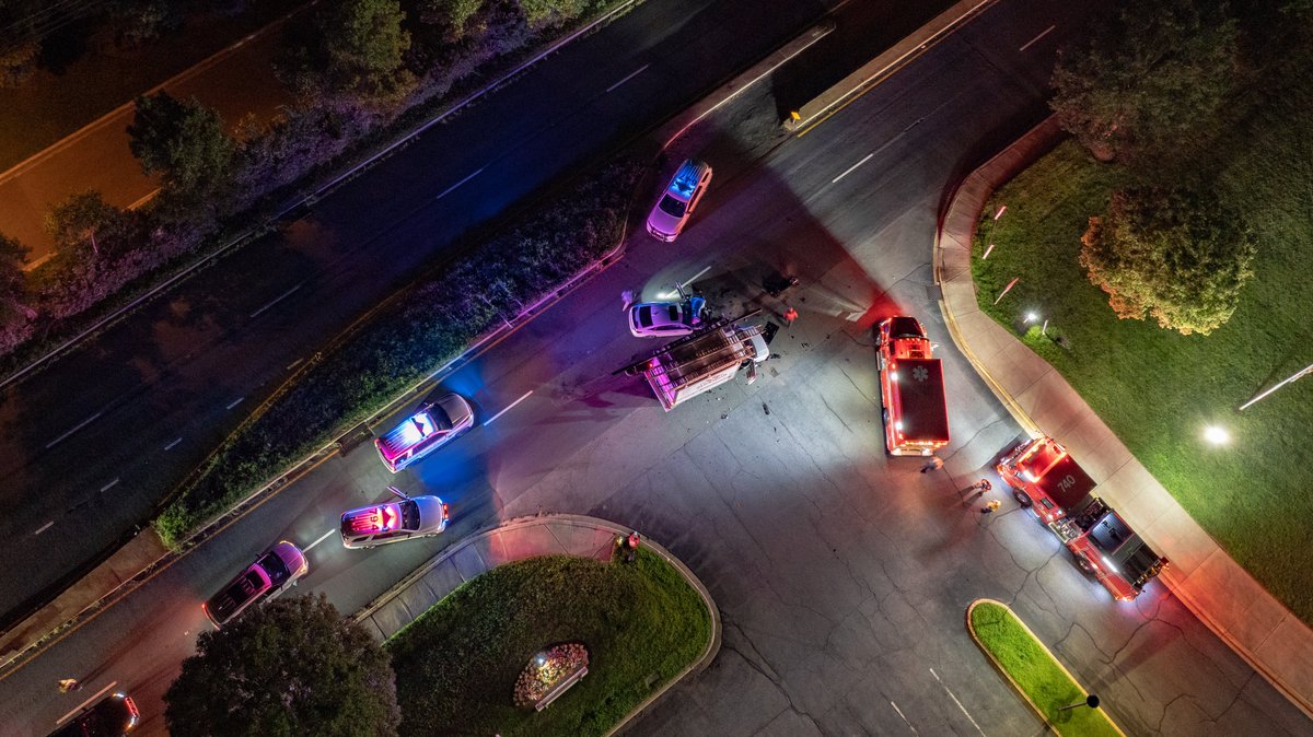 Rockville, MD - Aerial of the scene of a reported crash in the area of the 4100 blk of Norbeck Rd.