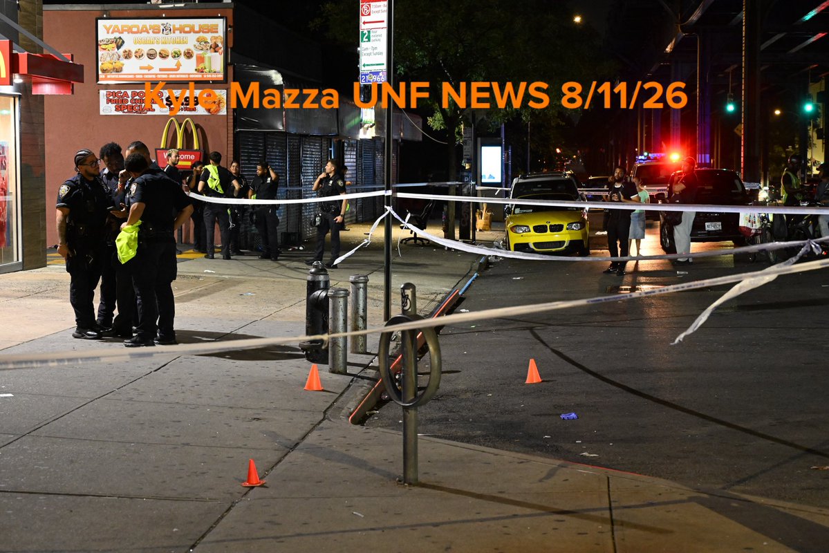 NYPD officers work the scene where a 31-year-old man was shot to the head at 2624 Jerome Avenue within the confines of the 52 precinct in Bronx, New York, United States on August 11, 2026. Tuesday evening at approximately 10:02 pm police responded and located the 31-year-old man suffering from a gunshot wound to the head. EMS transported the victim to St. Barnabas hospital