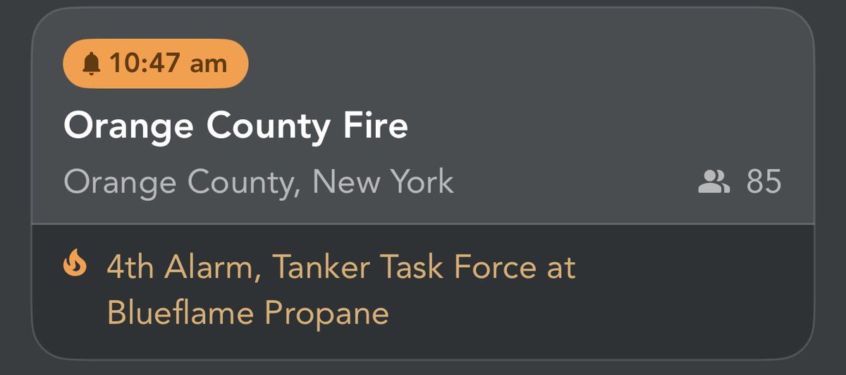 5 Alarm fire burning at Blue Flame Propane Facility in Orange County, New York on Bloomingburg Road a tanker task force was called to stop the spread of the fire so the hundreds of propane tanks will not explode
