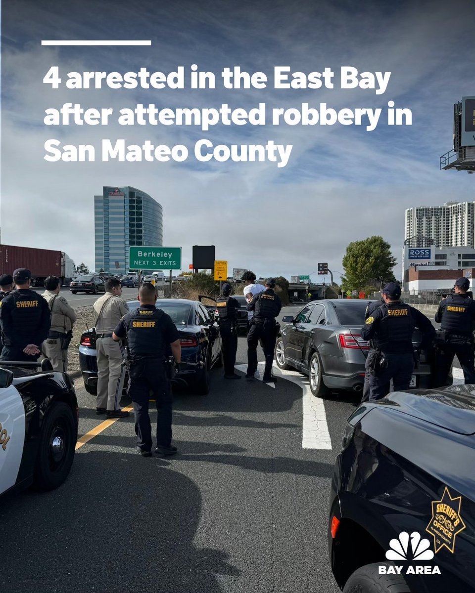 Four people were arrested in the East Bay in connection with an attempted robbery in San Mateo County Thursday, according to the Alameda County Sheriff's Office
