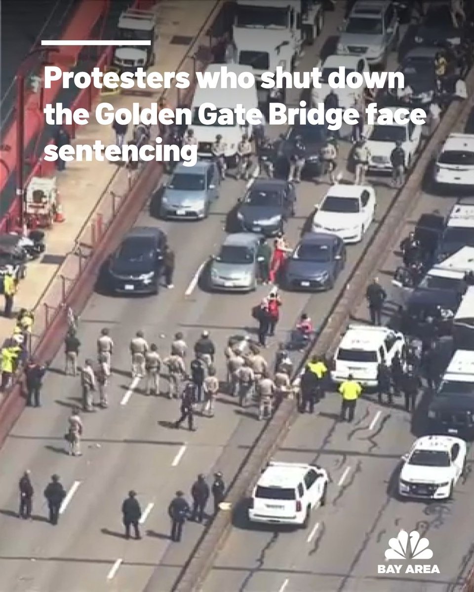 Seven protesters who were convicted of blocking the Golden Gate Bridge at the start of the Israel-Hamas war will be sentenced by a San Francisco judge