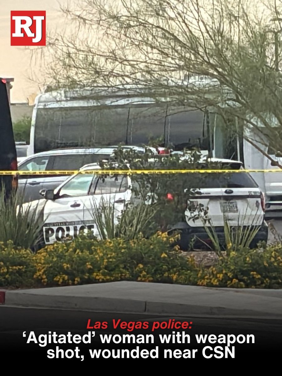 An agitated woman approaching officers with a sharp-edged weapon was shot early Friday morning near the CSN campus in the west Las Vegas Valley, police said