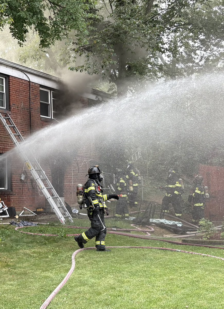 House fire,  5700 block 84th Ave in New Carrollton. PGFD units on scene of 2-story split-level home with fire in basement. Fire is out, no injuries. @PGCountyOHS to assist 7 adults 2 children displaced. Fire Investigators on scene