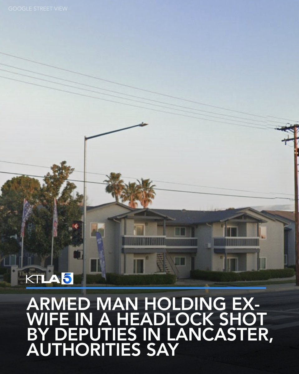 Los Angeles County Sheriff’s Deputies shot a man in Lancaster Monday who was allegedly armed with a handgun and holding his ex-wife in a headlock.
