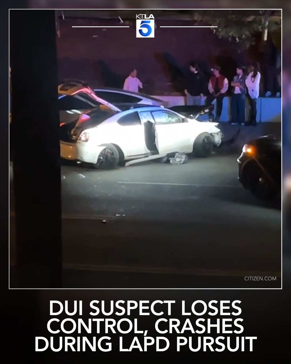 A DUI suspect led police on a brief pursuit before losing control of a vehicle and crashing into a parked car in Los Angeles' Highland Park neighborhood overnight